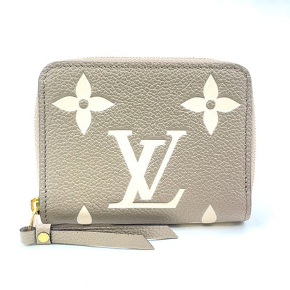 Louis Vuitton Zippy Coin Purse Leather Gray Beige Wallet Gold M69797