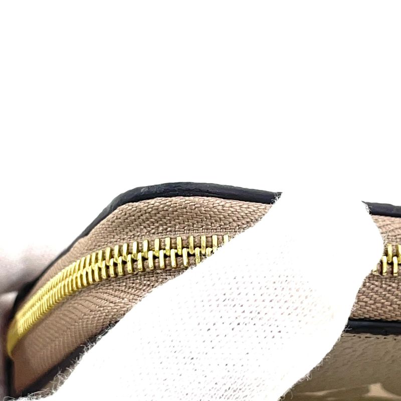 Louis Vuitton Zippy Coin Purse Leather Gray Beige Wallet Gold M69797