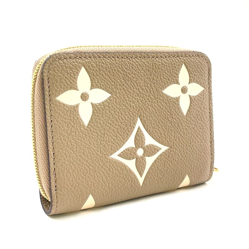 Louis Vuitton Zippy Coin Purse Leather Gray Beige Wallet Gold M69797