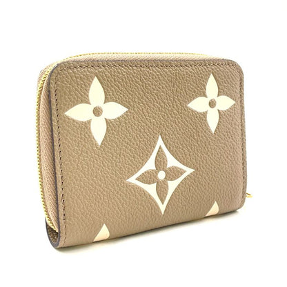 Louis Vuitton Zippy Coin Purse Leather Gray Beige Wallet Gold M69797