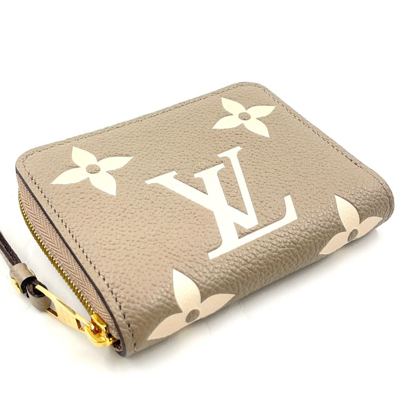 Louis Vuitton Zippy Coin Purse Leather Gray Beige Wallet Gold M69797
