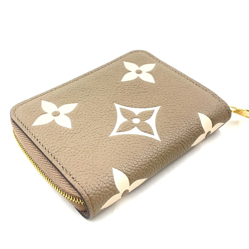Louis Vuitton Zippy Coin Purse Leather Gray Beige Wallet Gold M69797