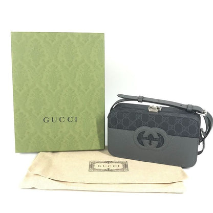 Gucci Shoulder Bag Cutout Interlocking G 725341 GG Supreme Canvas Gray
