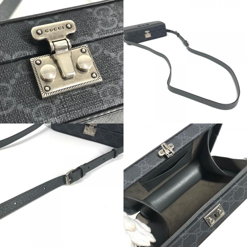 Gucci Shoulder Bag Cutout Interlocking G 725341 GG Supreme Canvas Gray