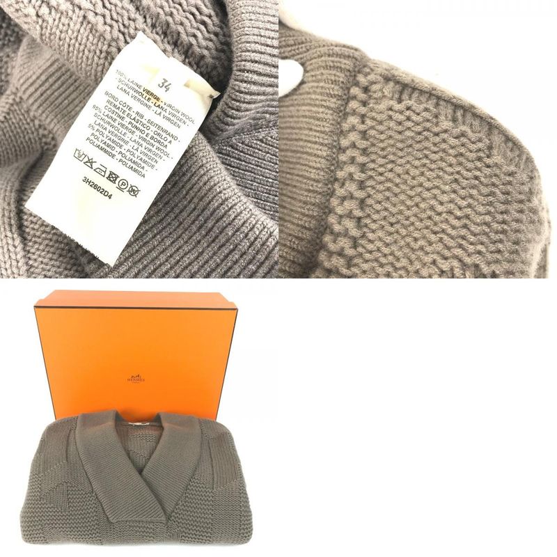 Hermes Poncho H Logo Wool Brown