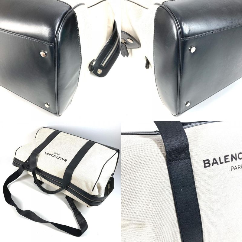 Balenciaga Boston Bag Logo 392010 Leather / Canvas Black
