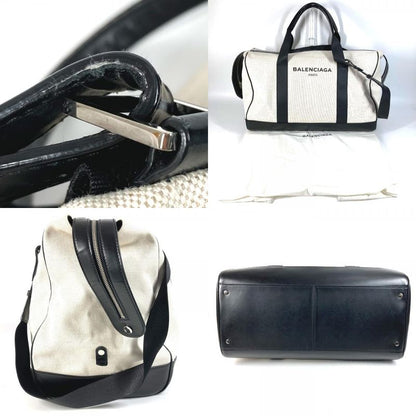 Balenciaga Boston Bag Logo 392010 Leather / Canvas Black