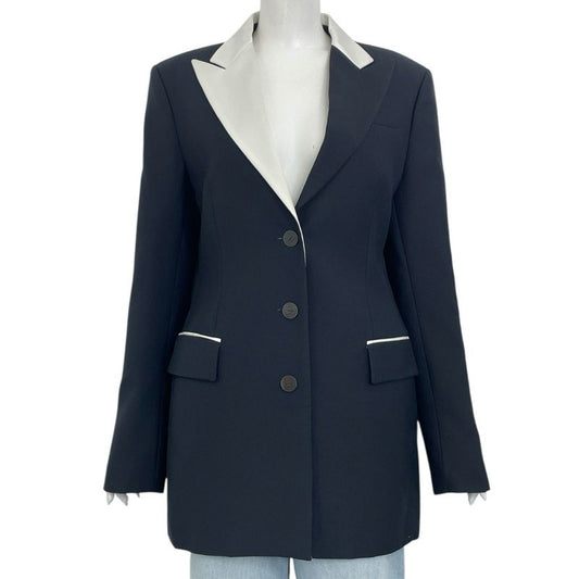 Loewe Jacket Current Wool Peaked Lapel Black White Size 38