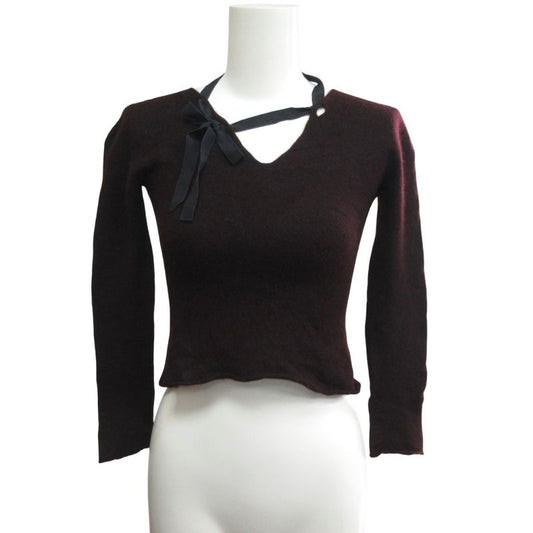 Gucci Cashmere V-neck Short Knit Pullover Sweater Ribbon Long Sleeve Domestic