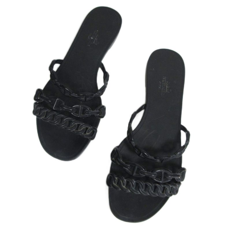 Hermes Rivage Rubber Sandals Chaine D'ancre 181169z Black 36 - MNK2