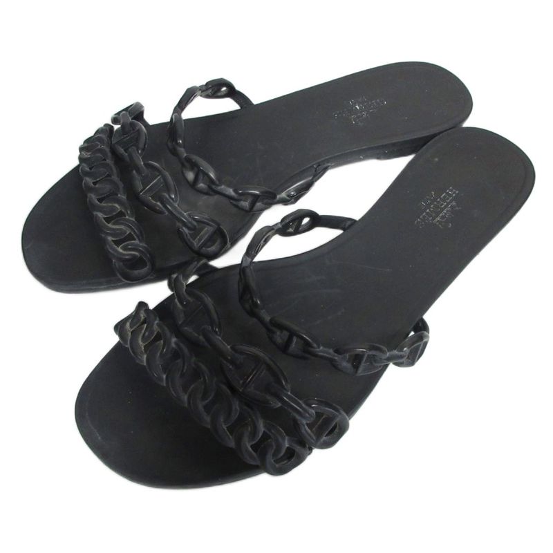 Hermes Rivage Rubber Sandals Chaine D'ancre 181169z Black 36 - MNK2