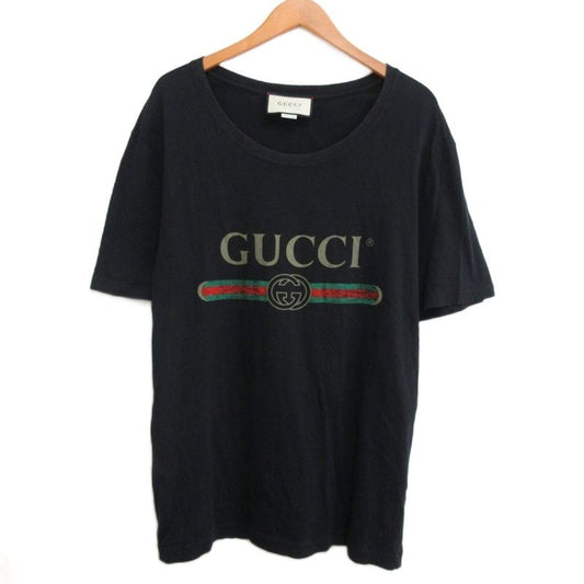 Gucci Logo Washed Oversized T-shirt 440103 Short Sleeve GG Print Vintage Finish