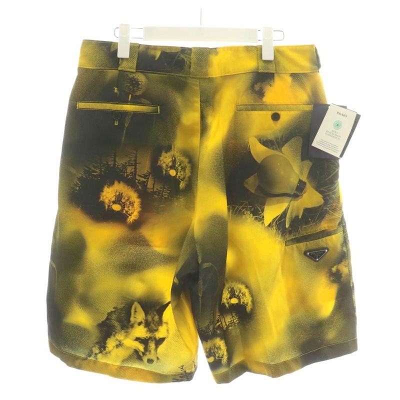 Prada Bermuda Shorts Half Pants Flower Print 48 Yellow Spg32 AN63 AA