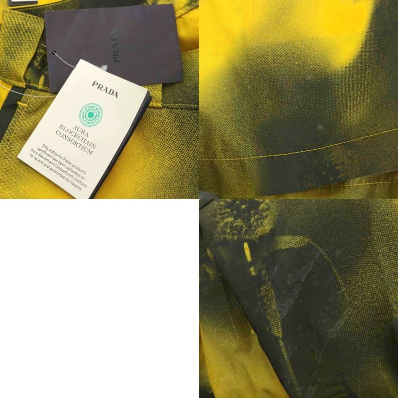 Prada Bermuda Shorts Half Pants Flower Print 48 Yellow Spg32 AN63 AA