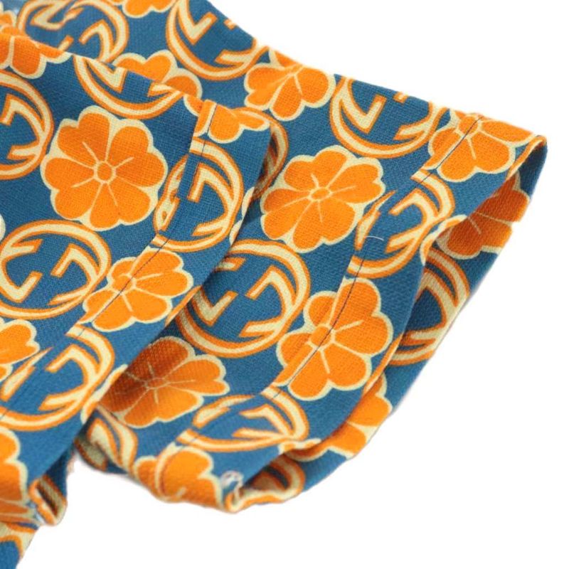 Gucci Aloha Shirt Short Sleeves All-over Floral Pattern Cotton 46 Orange Blue