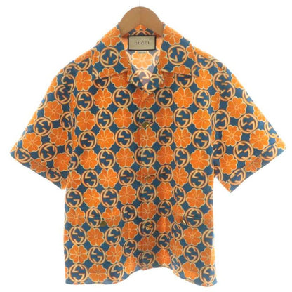 Gucci Aloha Shirt Short Sleeves All-over Floral Pattern Cotton 46 Orange Blue