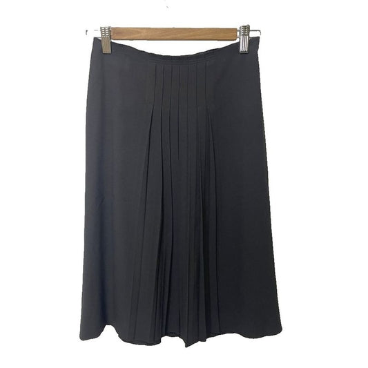 Prada Front Pleated Flared Skirt Knee Length 36 Black