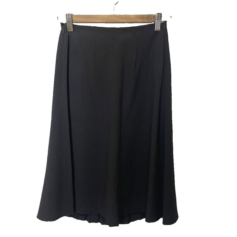 Prada Front Pleated Flared Skirt Knee Length 36 Black