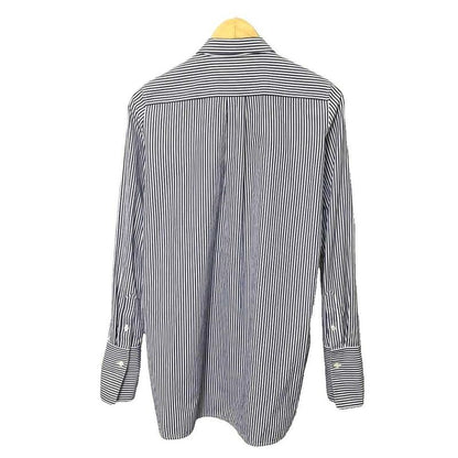 Celine Stripe Shirt Blouse Wing Button Side Slit Long Sleeves 38 Navy Blue Navy