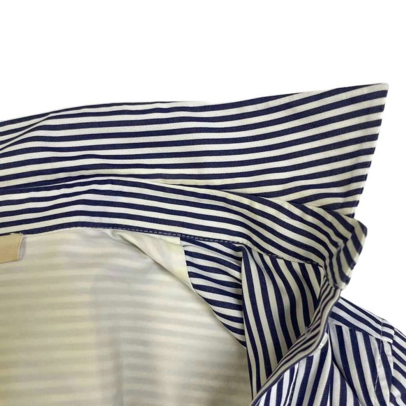 Celine Stripe Shirt Blouse Wing Button Side Slit Long Sleeves 38 Navy Blue Navy