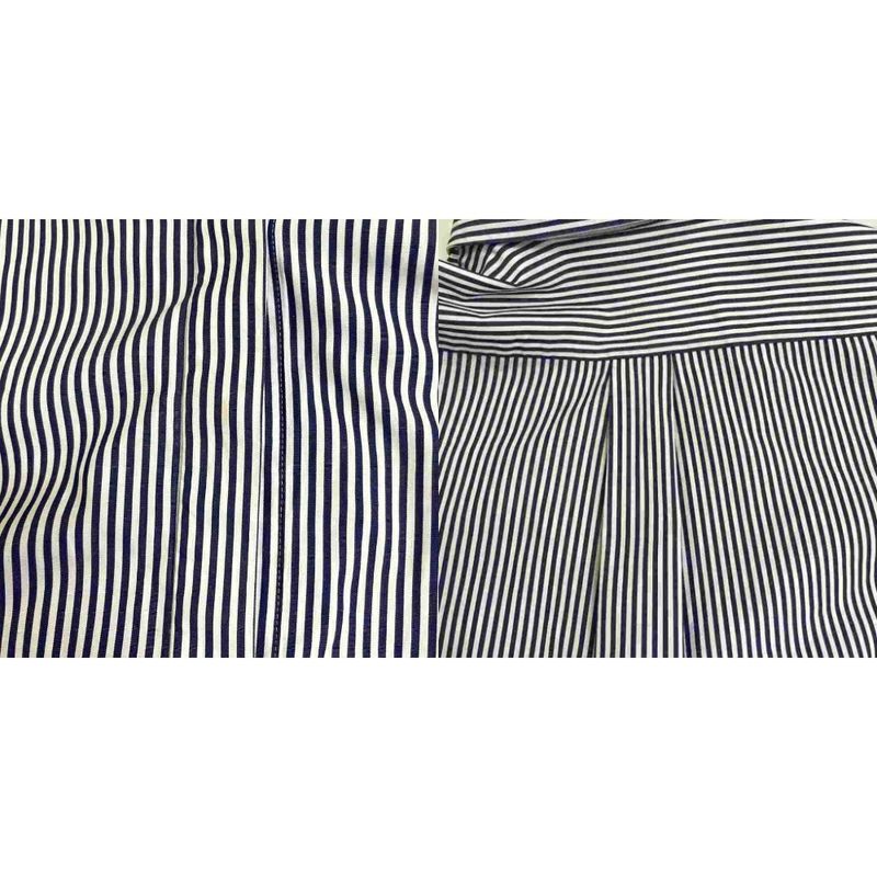 Celine Stripe Shirt Blouse Wing Button Side Slit Long Sleeves 38 Navy Blue Navy