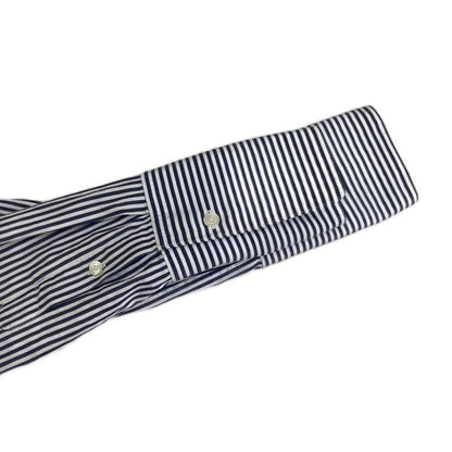 Celine Stripe Shirt Blouse Wing Button Side Slit Long Sleeves 38 Navy Blue Navy