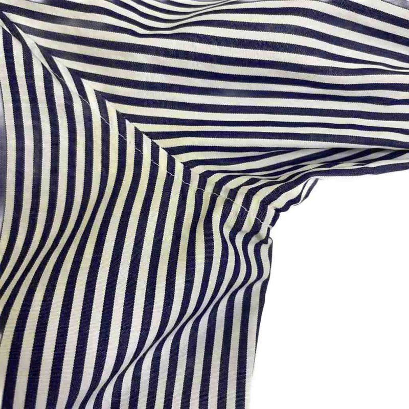 Celine Stripe Shirt Blouse Wing Button Side Slit Long Sleeves 38 Navy Blue Navy