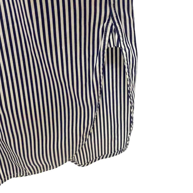 Celine Stripe Shirt Blouse Wing Button Side Slit Long Sleeves 38 Navy Blue Navy