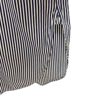 Celine Stripe Shirt Blouse Wing Button Side Slit Long Sleeves 38 Navy Blue Navy