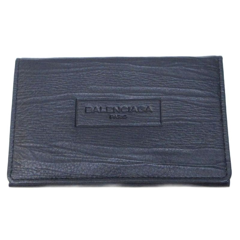 Balenciaga Card Case Business Card Holder Fold Logo Shape Stamped Black Ibo81