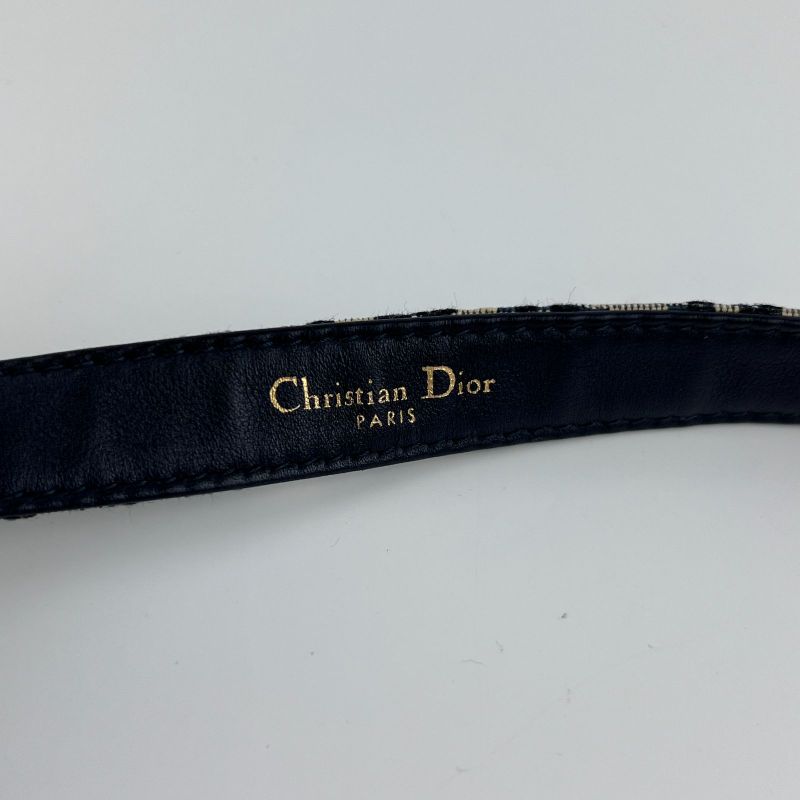 Christian DIOR Trotter Belt 75 Leather Canvas Navy Vintage Women's
