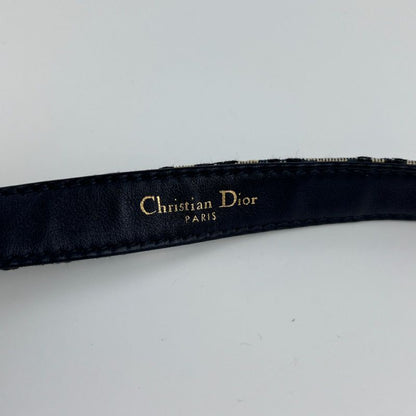 Christian DIOR Trotter Belt 75 Leather Canvas Navy Vintage Women's