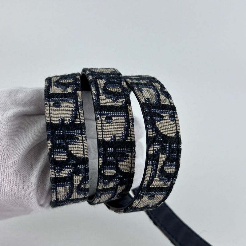 Christian DIOR Trotter Belt 75 Leather Canvas Navy Vintage Women's