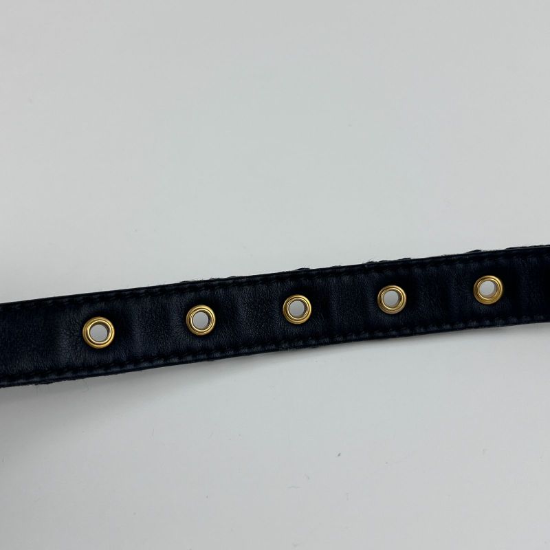 Christian DIOR Trotter Belt 75 Leather Canvas Navy Vintage Women's