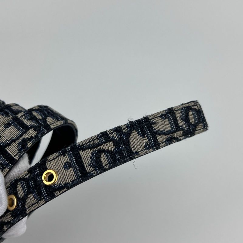Christian DIOR Trotter Belt 75 Leather Canvas Navy Vintage Women's