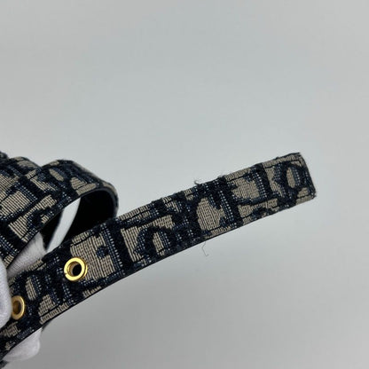 Christian DIOR Trotter Belt 75 Leather Canvas Navy Vintage Women's