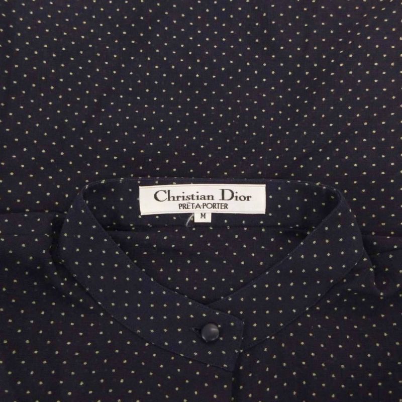 Christian DIOR Blouse Shirt M Navy Blue Navy Dotted Ibo81 FF