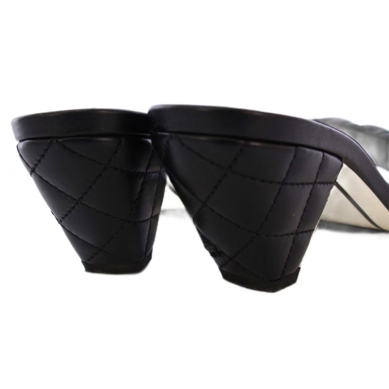 Chanel Coco Mark Matelasse Sandals Mules Leather 35.5c Black G38820 KH