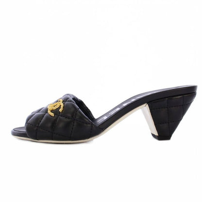 Chanel Coco Mark Matelasse Sandals Mules Leather 35.5c Black G38820 KH