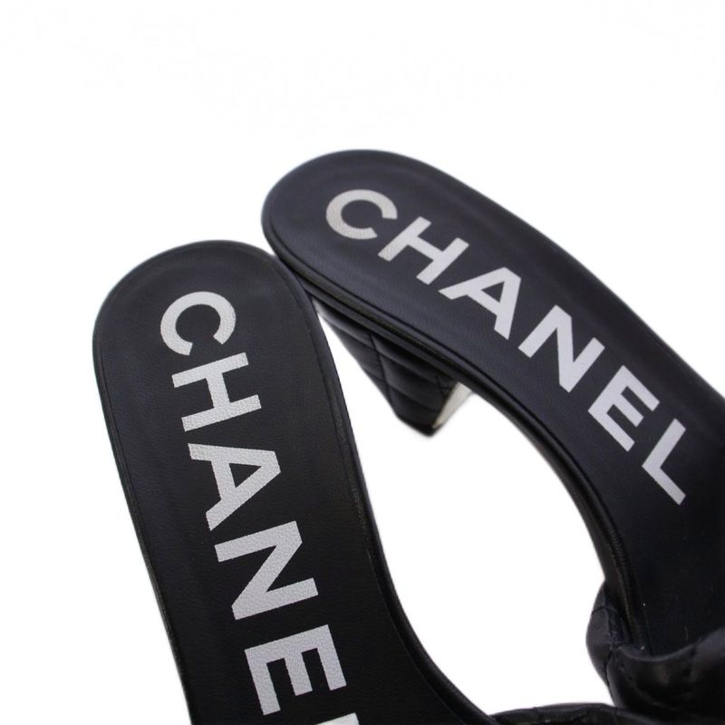 Chanel Coco Mark Matelasse Sandals Mules Leather 35.5c Black G38820 KH