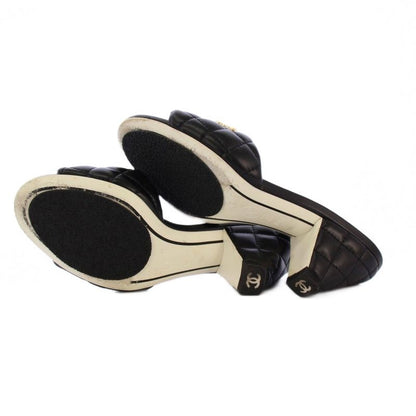 Chanel Coco Mark Matelasse Sandals Mules Leather 35.5c Black G38820 KH