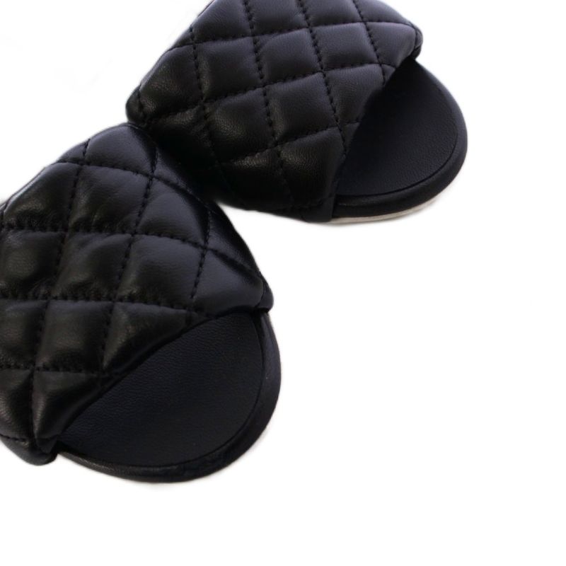 Chanel Coco Mark Matelasse Sandals Mules Leather 35.5c Black G38820 KH