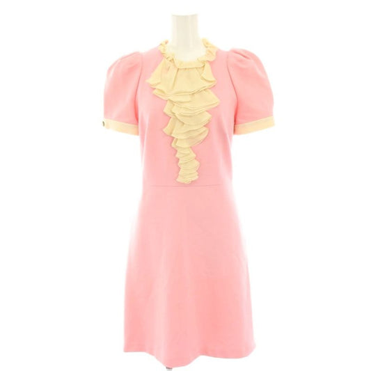 Gucci Jersey Ruffle Dress Knee Length Short Sleeves Puff Sleeves Interlocking