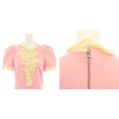 Gucci Jersey Ruffle Dress Knee Length Short Sleeves Puff Sleeves Interlocking
