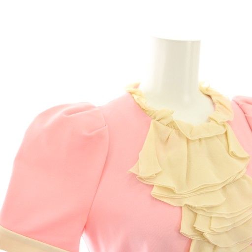 Gucci Jersey Ruffle Dress Knee Length Short Sleeves Puff Sleeves Interlocking