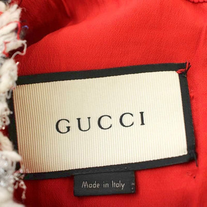 Gucci Sleeveless Tweed Dress Fringe Knee Length Check 36 White Pink 432663 G