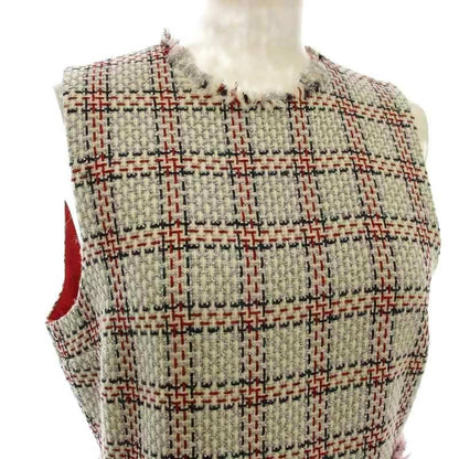 Gucci Sleeveless Tweed Dress Fringe Knee Length Check 36 White Pink 432663 G
