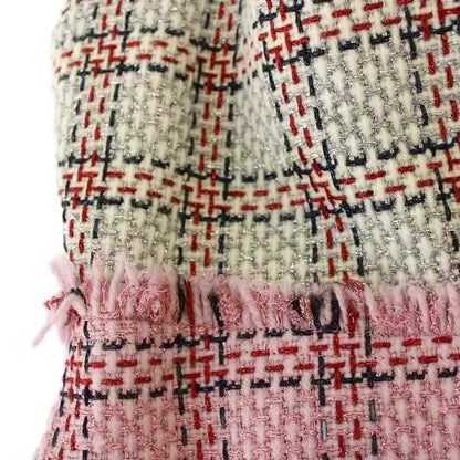 Gucci Sleeveless Tweed Dress Fringe Knee Length Check 36 White Pink 432663 G