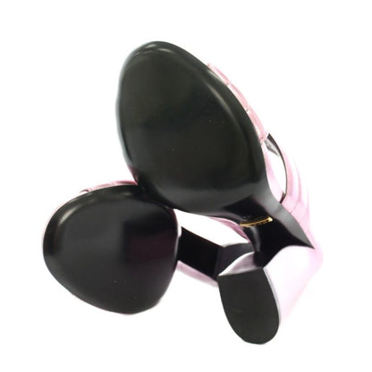 Gucci Silvia Crossover Mule Sandals Twist Leather Chunky Heel 38 Metallic Pink