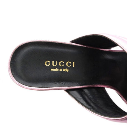 Gucci Silvia Crossover Mule Sandals Twist Leather Chunky Heel 38 Metallic Pink